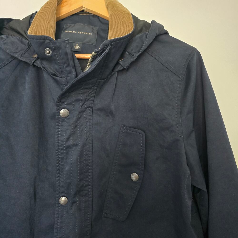 Banana Republic Utility Field Jacket Mens M Navy Blue w/Tan Corduroy Collar - Picture 4 of 11